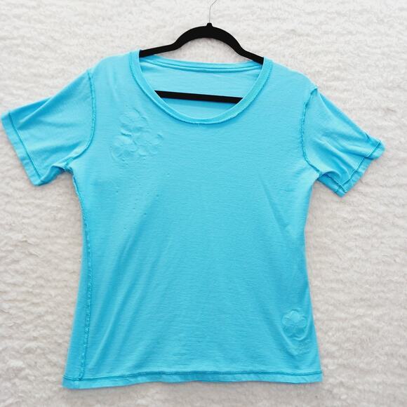 T-Shirt Size M Blue Maui Hawaii Silver Stud Rhinestone Applique Plumeria Travel - Picture 10 of 14